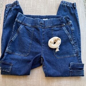 BEVY FLOG Dark Blue Denim Cargo Jeggings with Removable Belt